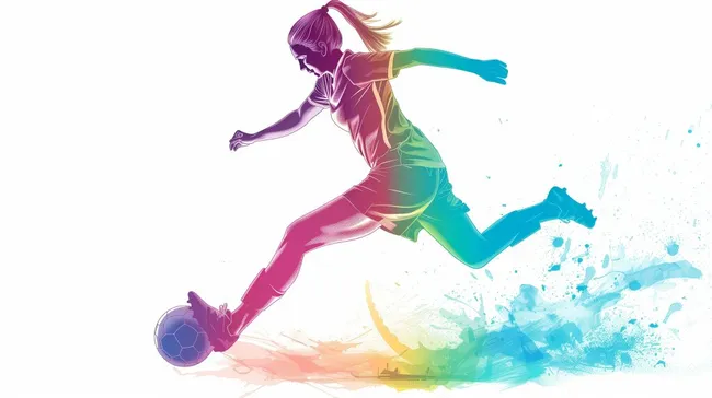 Dynamische Fußballspielerin in leuchtenden Farben