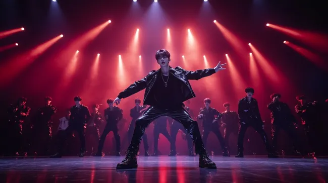 Dynamische K-Pop-Tänzer auf der Bühne