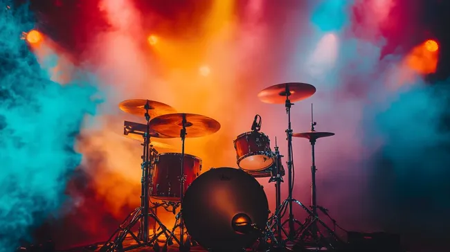 Dynamische Schlagzeugaufnahme mit Raucheffekten