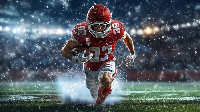 Dynamischer American-Football-Spieler im Sturm