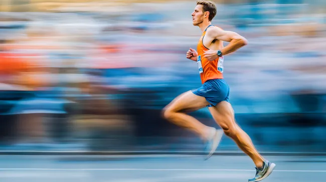 Dynamischer Athlet sprintet durch die Landschaft