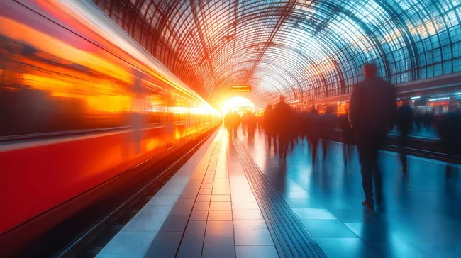 Dynamischer Bahnhofskonkurs mit Lichtspuren