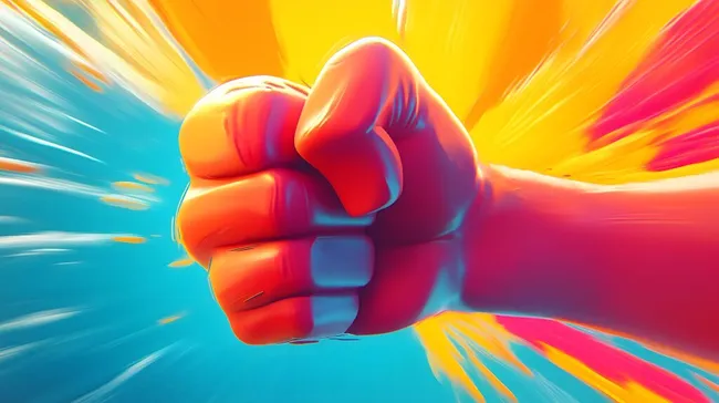 Dynamischer Faustschlag in kräftigen Farben