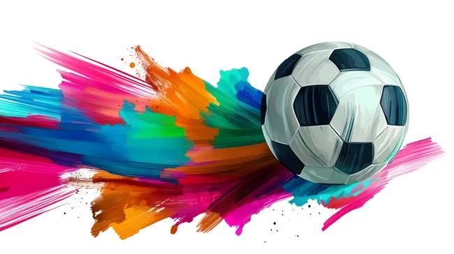 Dynamischer Fußball mit bunten Farbklecksen