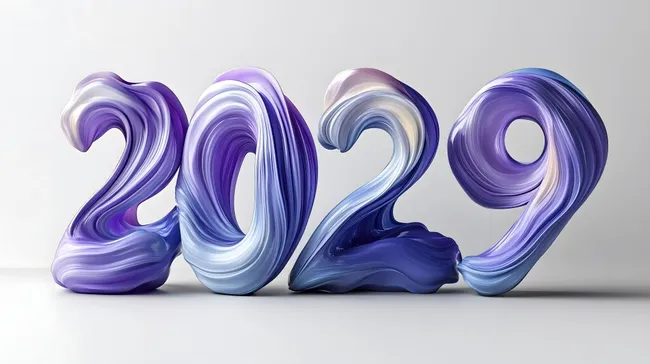 Dynamischer Jahreswechsel 2029 in violett und blau