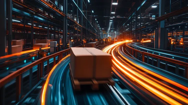 Dynamischer Logistiktransport in modernem Lagerraum