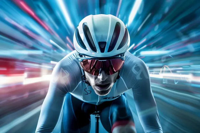 Dynamischer Radfahrer in Hochleistungsausrüstung