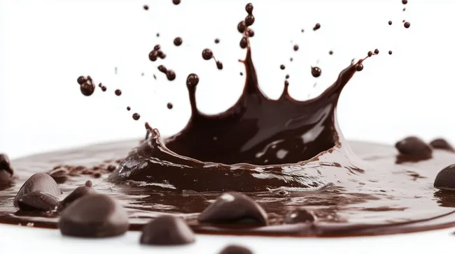 Dynamischer Schokoladenspritzer auf weißem Hintergrund