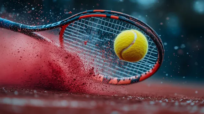 Dynamischer Tennisballaufprall auf Schläger im Zeitlupenmodus