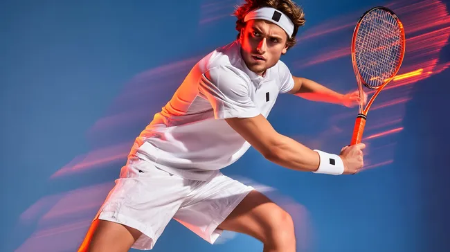 Dynamischer Tennisspieler beim Rückhandschlag