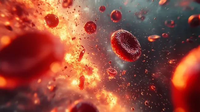 Dynamisches Bild roter Blutkörperchen in Plasmawolke