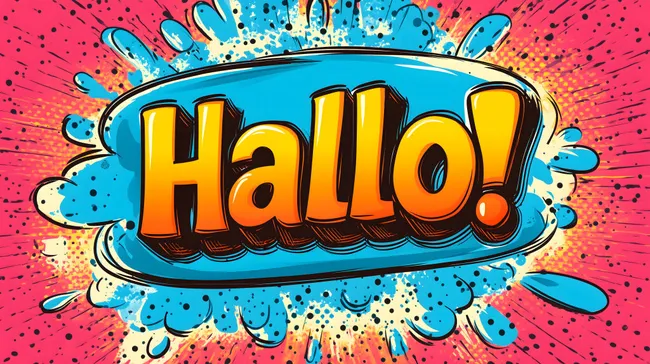 Dynamisches Comic-Grußwort 'Hallo' in Retro-Stil