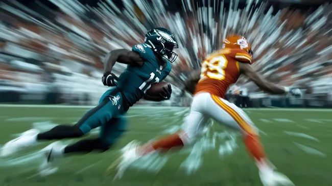 Dynamisches Football-Spieler-Action-Foto auf grünem Spielfeld