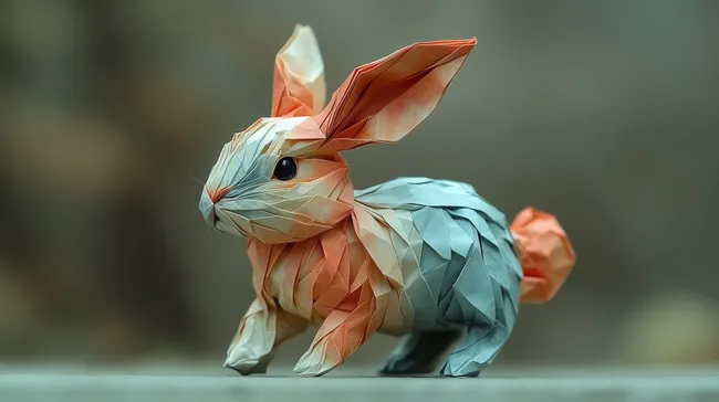 Dynamisches Origami-Papierkunstwerk eines Hasen