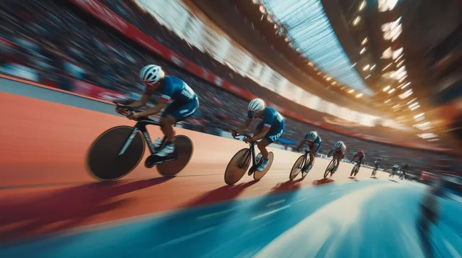 Dynamisches Radsportereignis in modernem Bahnradstadion