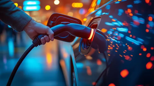 E-Auto-Ladestation bei Nacht in der Stadt