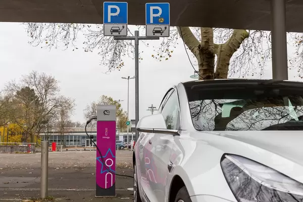 E-car parking sport: innogy charging station for electric cars in Wiesbaden, Germany