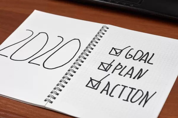 Early completed 2020 yearly goals and plans. Concept of achievements in business, family happiness and self-development