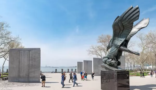 East Coast Memorial with Statue of Liberty in the Background in Battery Park, New York City