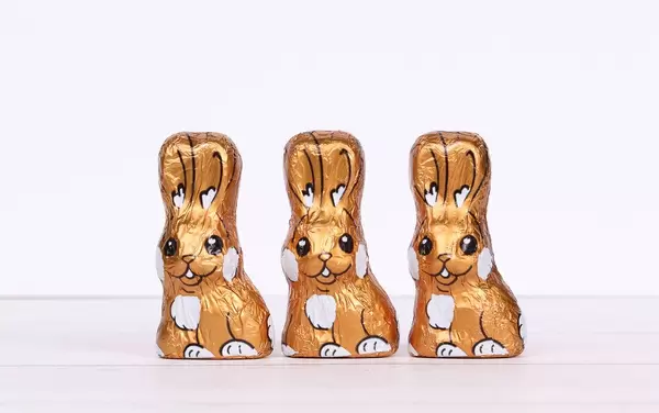 Easter chocolate bunnie on white background