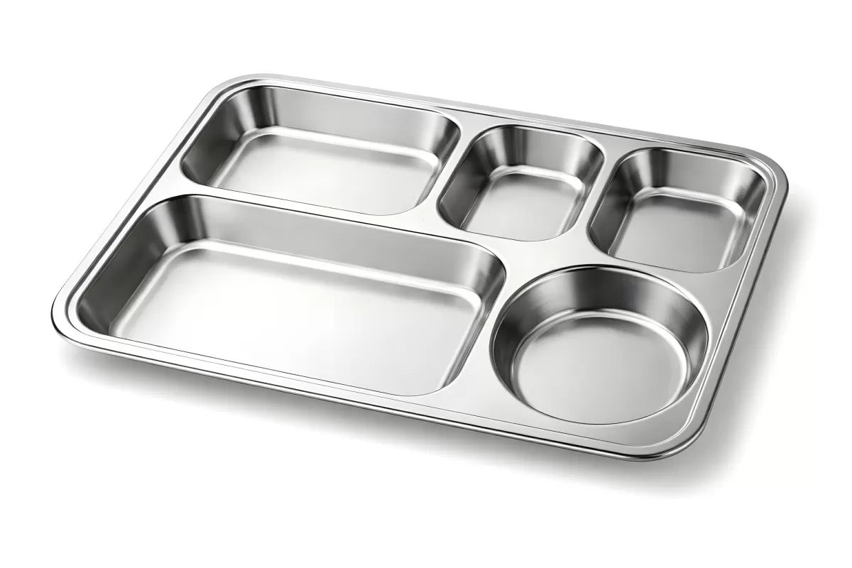 Edelstahl-Tablett mit fünf Fächern für Kantinen
