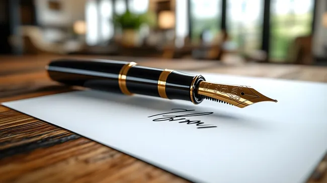 Edler Füllhalter mit Unterschrift auf Papier