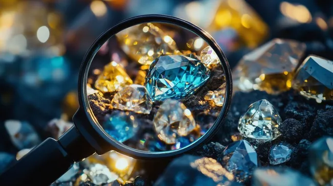 Edler Kristall im Fokus der Lupe