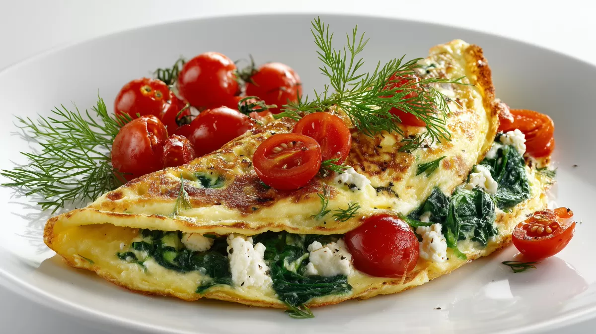 Egg White Omelette mit Spinat und Feta auf Teller