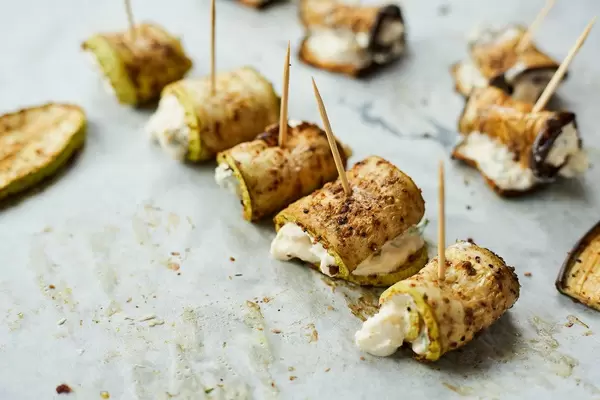 Eggplant rolls with light filling cream cheese and cilantro