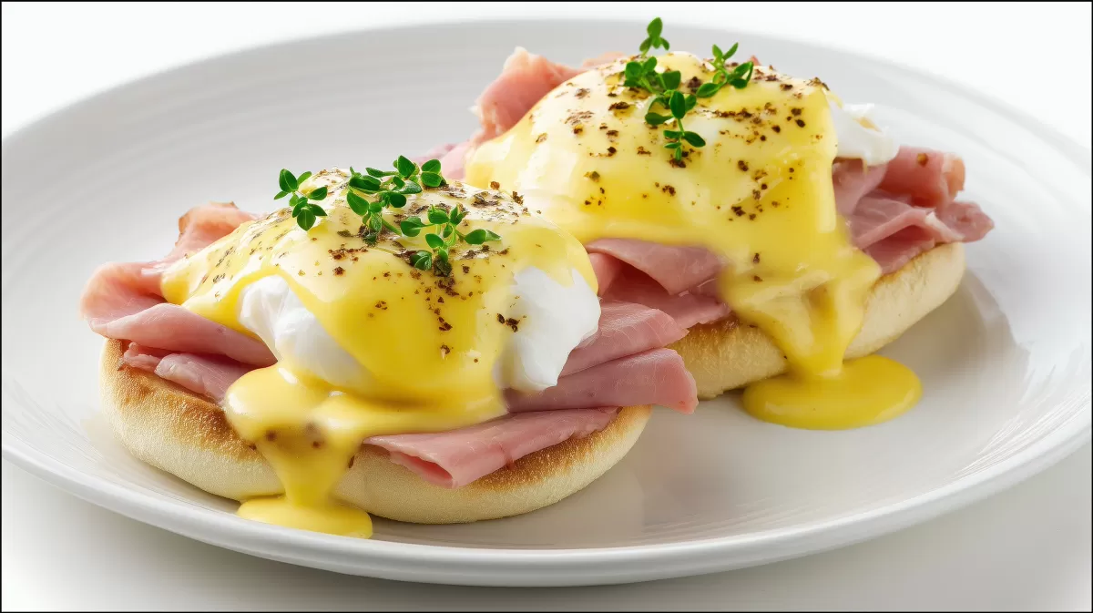 Eggs Benedict mit Schinken und Sauce Hollandaise