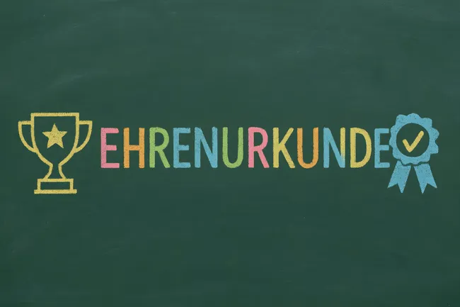 Ehrenurkunde mit Pokal und Farbiger Auszeichnung