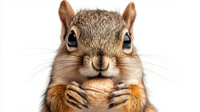 Eichhörnchen hält Nuss in Pfoten