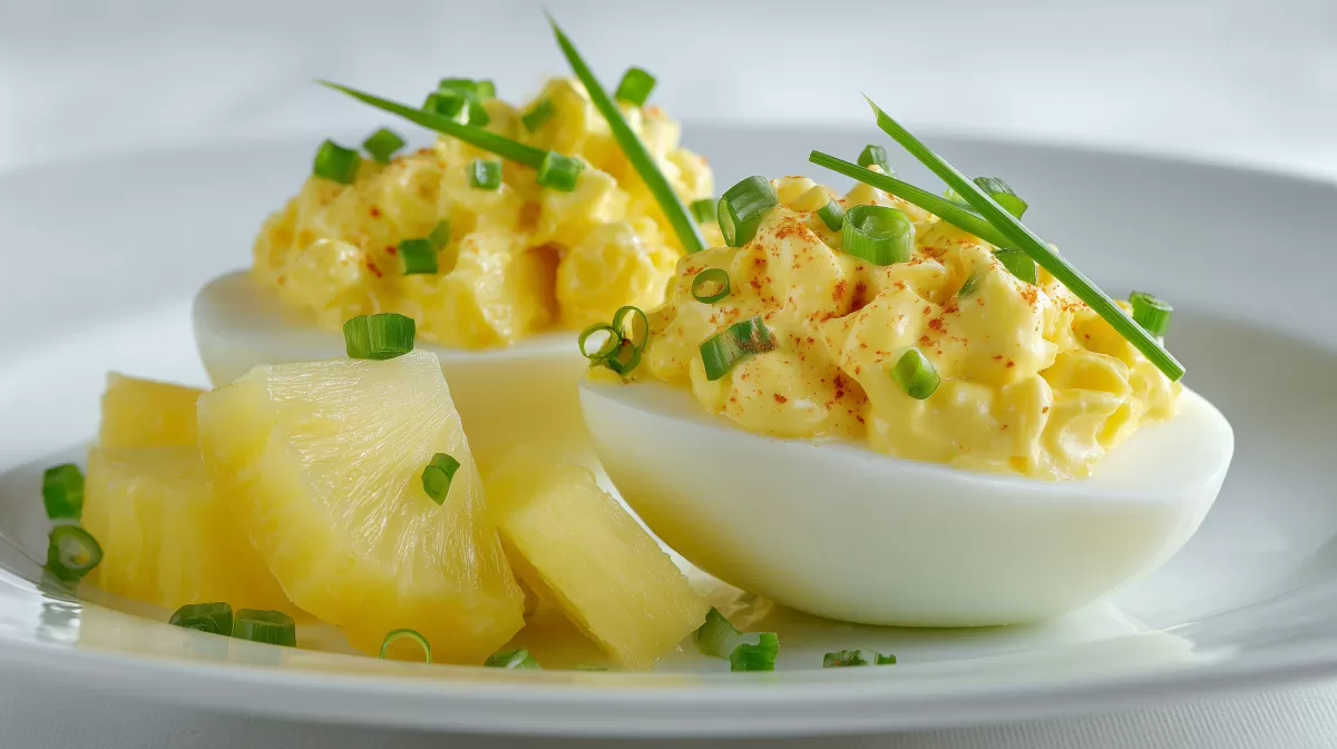 Eiersalat mit Curry-Mayo, Ananas und Schnittlauch