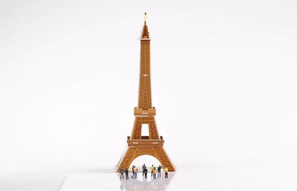 Eiffel Tower model building on white background