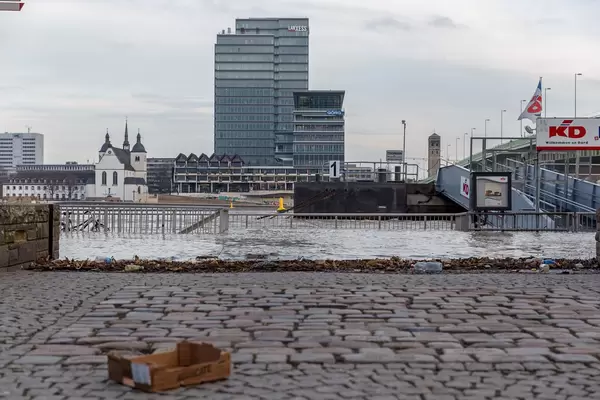 Ein Blick auf den Rhein bei hohem Pegelstand