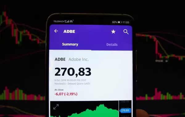Ein Smartphone zeigt den Adobe Inc. Marktwert