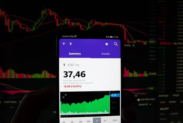 Ein Smartphone zeigt den AT&T Marktwert
