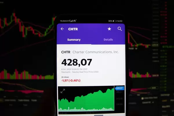 Ein Smartphone zeigt den Charter Communications, Inc. Marktwert
