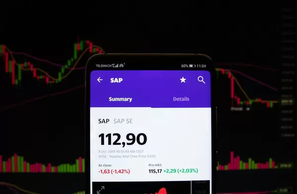 Ein Smartphone zeigt den SAP SE Marktwert