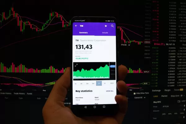 Ein Smartphone zeigt den Toyota Motor Corporation Marktwert