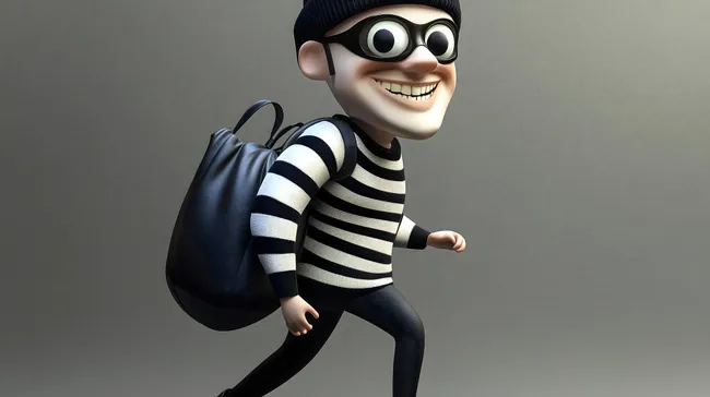 Einbrecher mit Rucksack und Streifenpullover