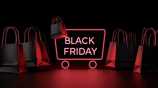 Eindrucksvolle Black Friday Werbekampagne mit Einkaufstüten