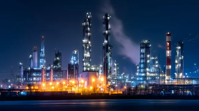 Eindrucksvolle Nachtaufnahme einer modernen Industrieanlage