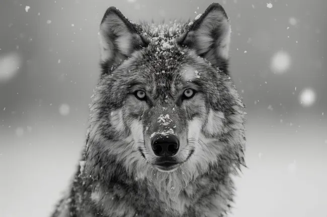 Eindrucksvoller Wolf im Schneesturm - Nahaufnahme