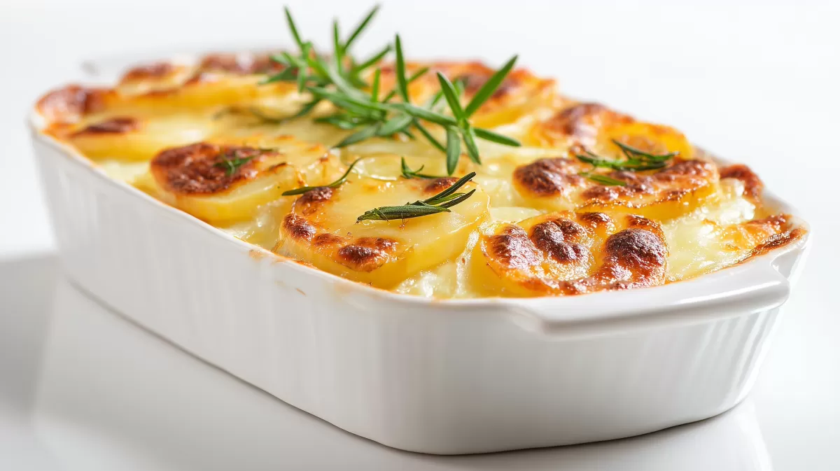Einfacher Kartoffelgratin mit Rosmarin überbacken