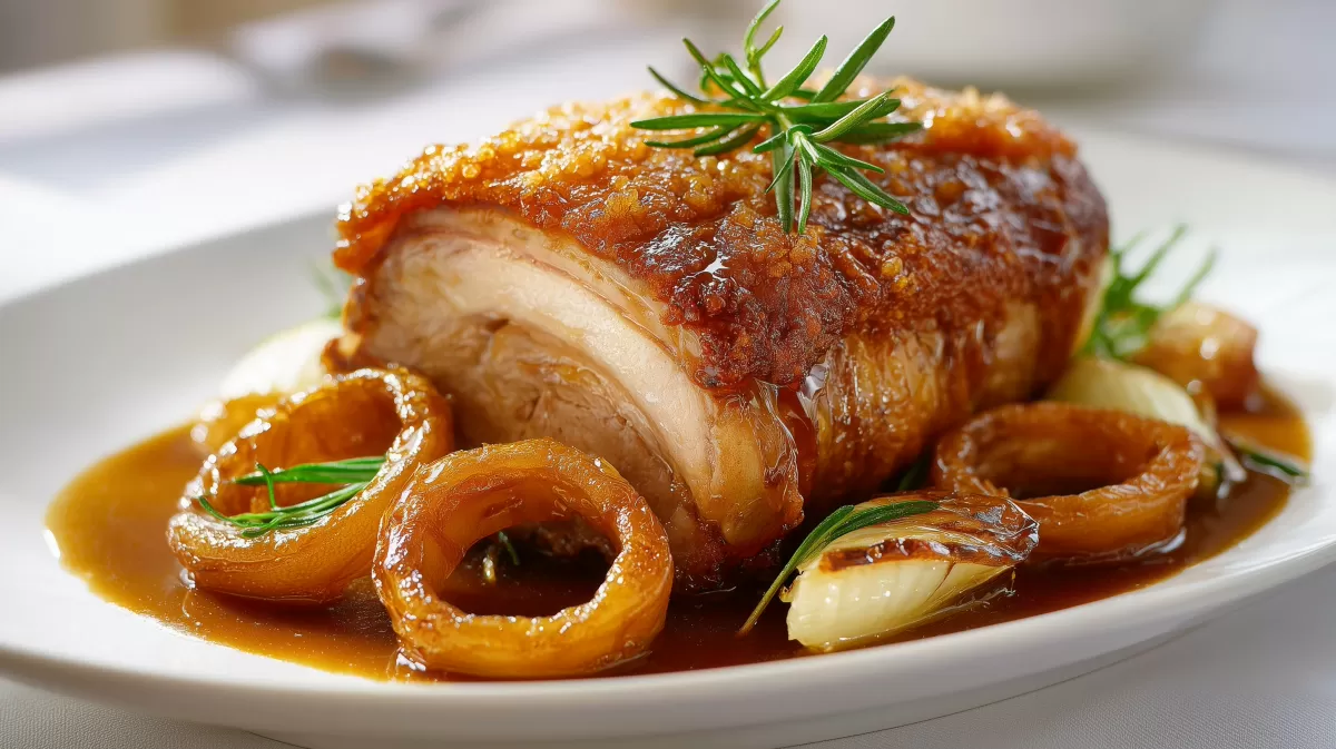 Einfacher Schweinebraten mit Soße und Rosmarin