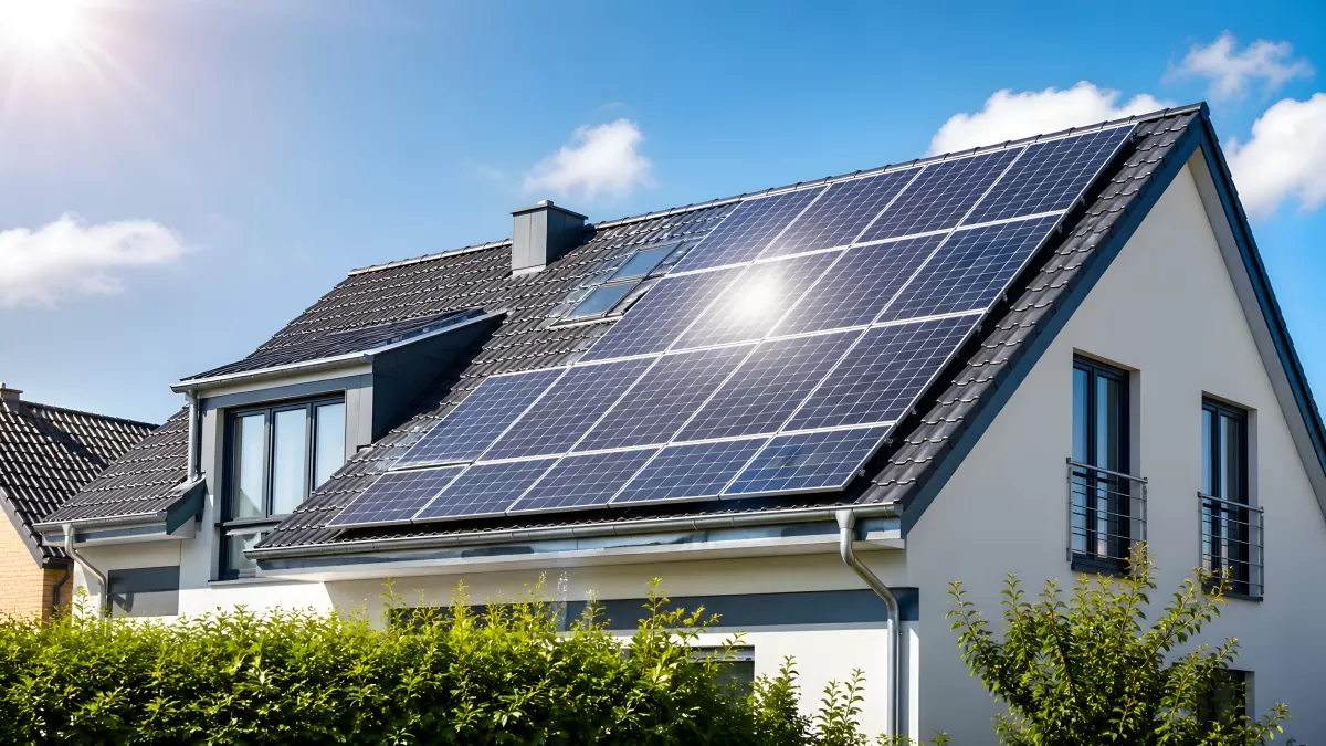 Einfamilienhaus mit Solaranlage auf dem Dach
