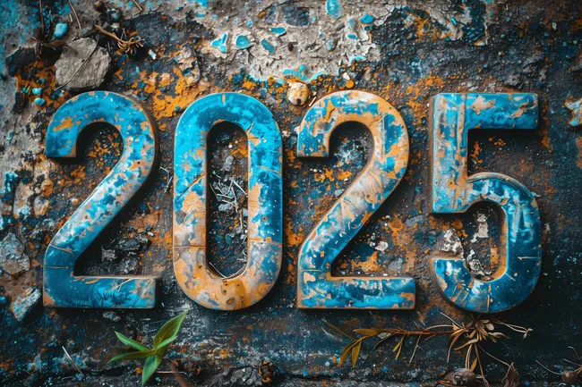 Eingekerbte Zahlen 2025 aus abblätternder Farbe