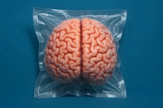 Eingeschweißtes menschliches Gehirn in Plastikverpackung