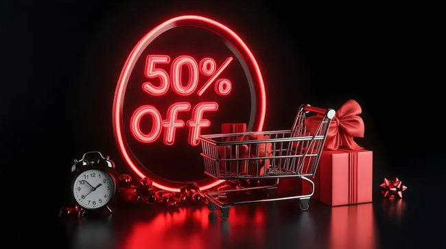 Einkaufsangebot mit 50% Rabatt - Weihnachtszeit-Werbeaktion